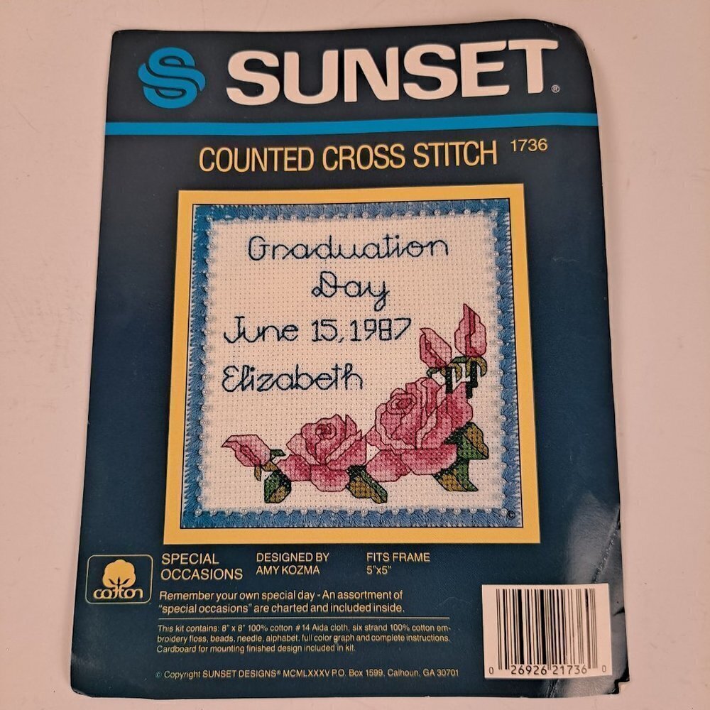 Sunset "Graduation Day" Counted Cross Stitch Pattern and Material Vintage